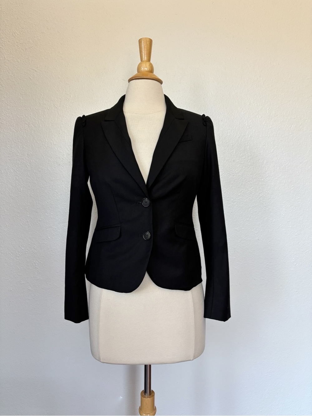 LOFT Black Tailored Two-Button Ruffle Accent Blazer